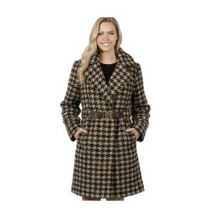 Soft Surroundings Tweed Plaid Belted Jacket Blazer Brown Black